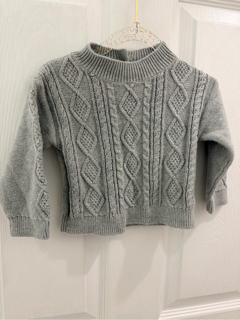 Gap Baby 12-18M Gray Cable Knit Mock Neck Sweater Back Button